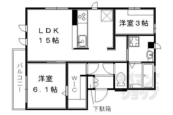 ルナパレス友岡 302｜京都府長岡京市神足3丁目(賃貸マンション2LDK・3階・56.67㎡)の写真 その2