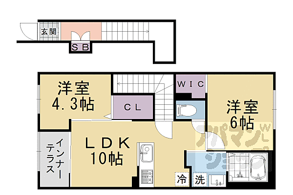 サンフィット桂 202｜京都府京都市西京区下津林大般若町(賃貸アパート2LDK・2階・53.88㎡)の写真 その2