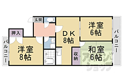 JR山陰本線 太秦駅 徒歩5分の賃貸マンション 3階3DKの間取り