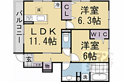 阪急嵐山線 松尾大社駅 徒歩18分の賃貸アパート 1階2LDKの間取り
