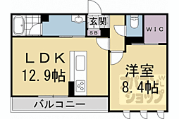 京都地下鉄東西線 太秦天神川駅 徒歩8分の賃貸マンション 2階1LDKの間取り