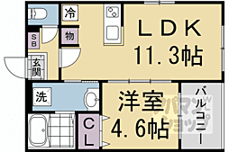 JR山陰本線 太秦駅 徒歩6分の賃貸アパート 2階1LDKの間取り