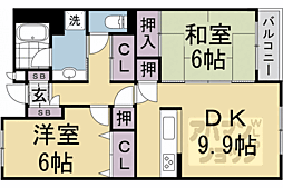 JR山陰本線 太秦駅 徒歩10分の賃貸マンション 2階2LDKの間取り