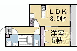 JR山陰本線 嵯峨嵐山駅 徒歩6分の賃貸マンション 2階1LDKの間取り