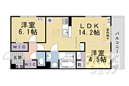 アレ・デ・フルール西向日駅前B棟 2LDKの間取図画像