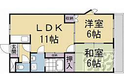プリベール上桂 2LDKの間取図画像