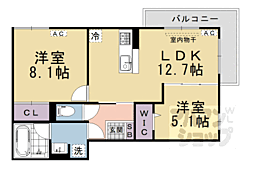 アレ・デ・フルール西向日駅前B棟 2LDKの間取図画像