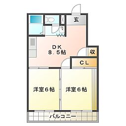 山田ビル 2DKの間取図画像
