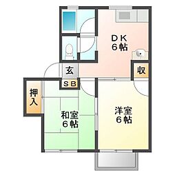 ハイツジュネス 2DKの間取図画像