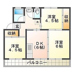 川田コーポB 3DKの間取図画像