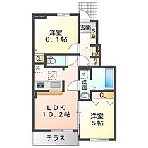 ペジーブル　なかの　B 102 ｜ 三重県津市一身田中野（賃貸アパート2LDK・1階・50.17㎡） その2