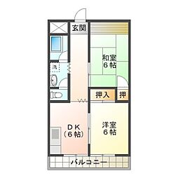 ドゥナーレ津新町1 2DKの間取図画像