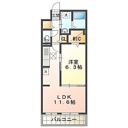 江どばしテラス 1階1LDKの間取り