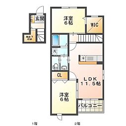 アルドーレ 2階2LDKの間取り