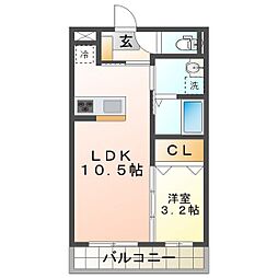仮)津市久居野村町マンション 3階1LDKの間取り