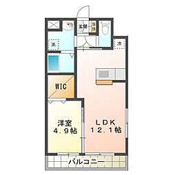 ブルースカイマンションX 2階1LDKの間取り