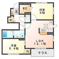 オリーブ・ハウス 1階2LDKの間取り