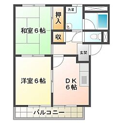 やけのヒルズ 1階2DKの間取り