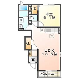 ヴィラソレイユ 1LDKの間取図画像