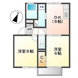ドリームコートB 2DKの間取図画像