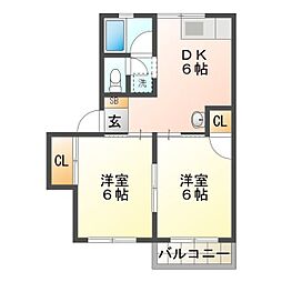 ハイツアクトレスB 2DKの間取図画像