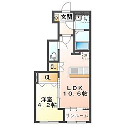 ペアーハイツA 1LDKの間取図画像