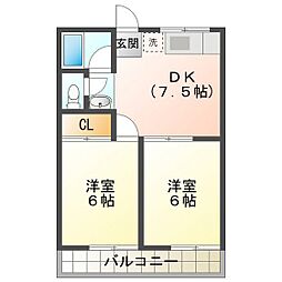 コーポ河芸B 2DKの間取図画像