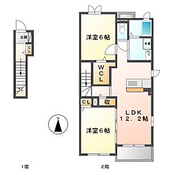 カーサイリーデ 2LDKの間取図画像