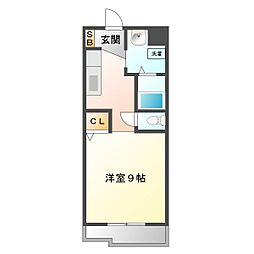 アンジュール川方 1Kの間取図画像