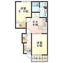 グラン・トゥールB 2DKの間取図画像