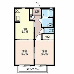 ヴィラ上鴻野 2DKの間取図画像