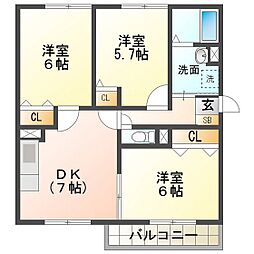 サーフサイドサンシャインN棟 3DKの間取図画像