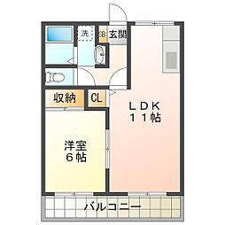 サンクレシェ 1LDKの間取図画像