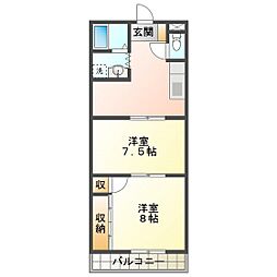 コーポプラスパーチャB 2DKの間取図画像