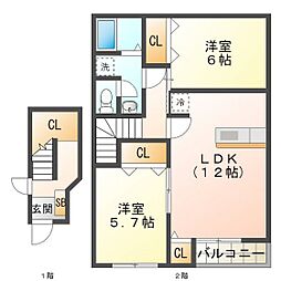 ベル・エトワールB 2LDKの間取図画像