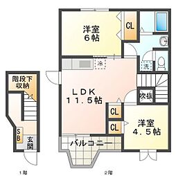 カーサ・メーラB 2LDKの間取図画像