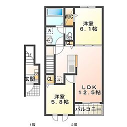 セシル 2LDKの間取図画像
