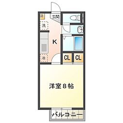 オーキットハイム 1Kの間取図画像