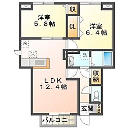 レジデンスウエストリバー 2LDKの間取図画像