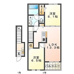 ボヌールII 2LDKの間取図画像