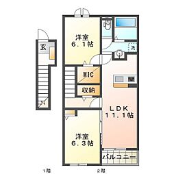 ボヌールI 2LDKの間取図画像