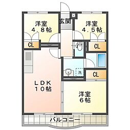 シャトーカワイ 3LDKの間取図画像