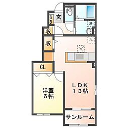 サンパインテイルA 1LDKの間取図画像
