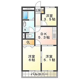 ペアーハイツB 3DKの間取図画像