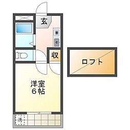 コリーヌ津新町 1Kの間取図画像
