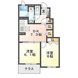 プルミエール 2DKの間取図画像