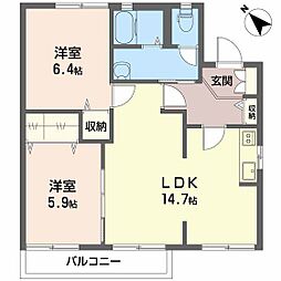サニーハイツゆうりん館A棟 2LDKの間取図画像