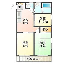 コーポかがみ 3DKの間取図画像