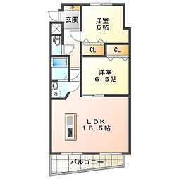 グランドヒルズ 2LDKの間取図画像