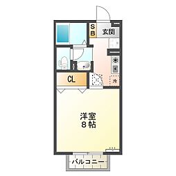 マメゾン大羽根 1Kの間取図画像